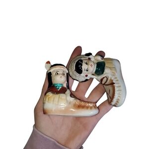 Vintage Native Children In Moccasins Salt And Pepper Set